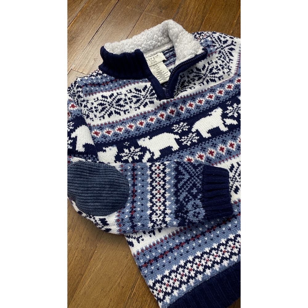 Aspen Kids Fair Isle Patterned Sweater 3T Polar Bear Faux Fur Corduroy Elbows